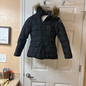 Black Kids Jacket with Fur Hood